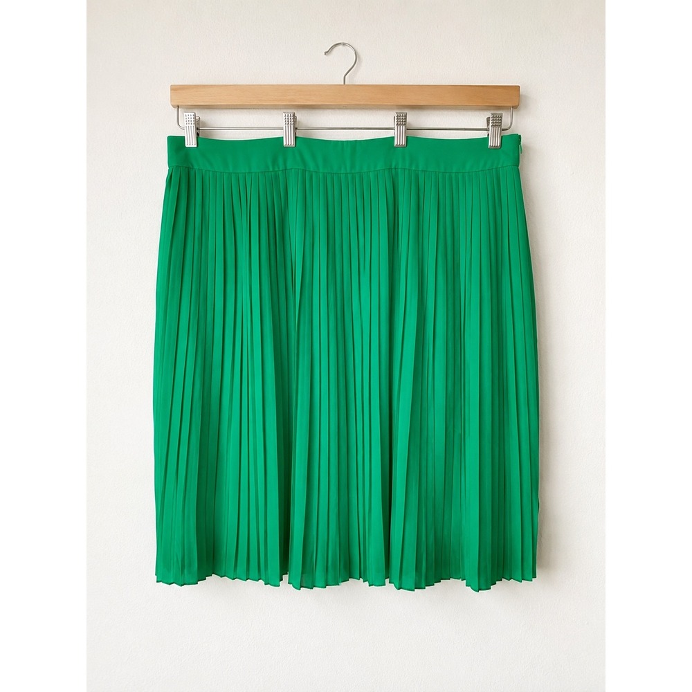 J Crew Pleated Kelly Green Skirt Sz 20 Lined Midi Preppy Classiccore Careerwear - Picture 2 of 11